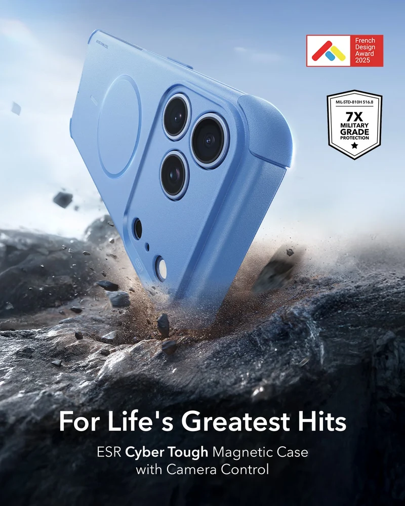 iPhone 18 Pro Max Cyber Tough Magnetic Case with Camera Control - Misty Blue