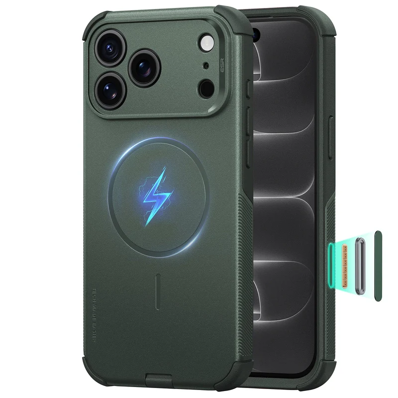 iPhone 18 Pro Max Cyber Tough Magnetic Case with Camera Control - Olive Green