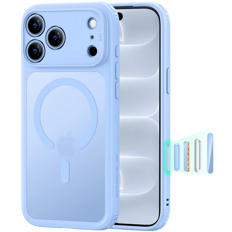 iPhone 18 Pro Max Classic Hybrid Magnetic Case with Camera Control - Frosted Misty Blue