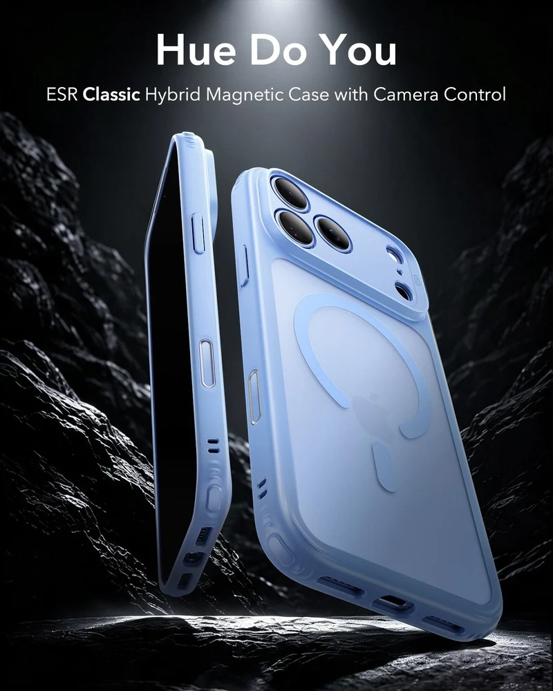 iPhone 18 Pro Max Classic Hybrid Magnetic Case with Camera Control - Frosted Misty Blue