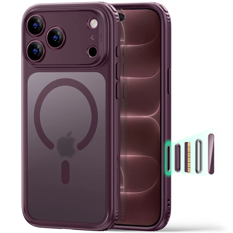 iPhone 18 Pro Classic Hybrid Magnetic Case with Camera Control - Frosted Deep Burgundy