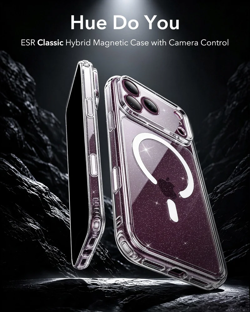 iPhone 18 Pro Classic Hybrid Magnetic Case with Camera Control - Clear Shimmer