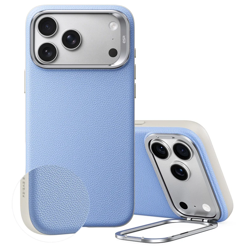 iPhone 18 Pro Atelier Silicone Leather Magnetic Case with Camera Control and Flex Stand - Misty Blue