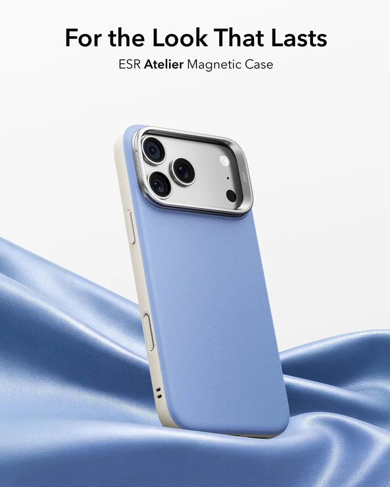 iPhone 18 Pro Atelier Silicone Leather Magnetic Case with Camera Control and Flex Stand - Misty Blue