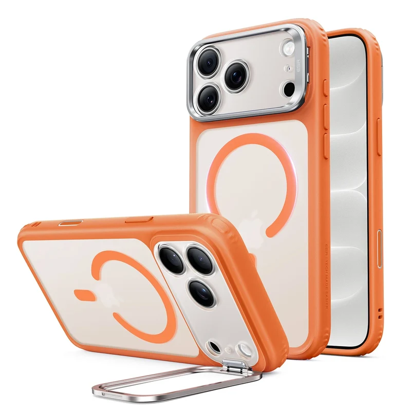 iPhone 18 Pro Max Classic Hybrid Magnetic Case with Camera Control and Flex Stand - Frosted Orange