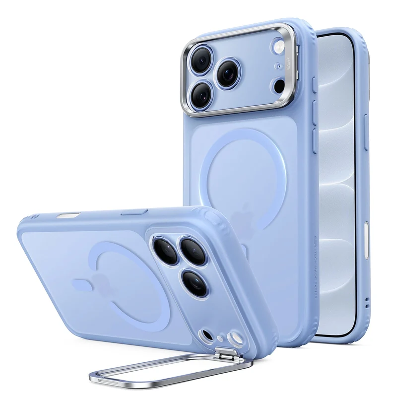 iPhone 18 Pro Max Classic Hybrid Magnetic Case with Camera Control and Flex Stand - Frosted Misty Blue