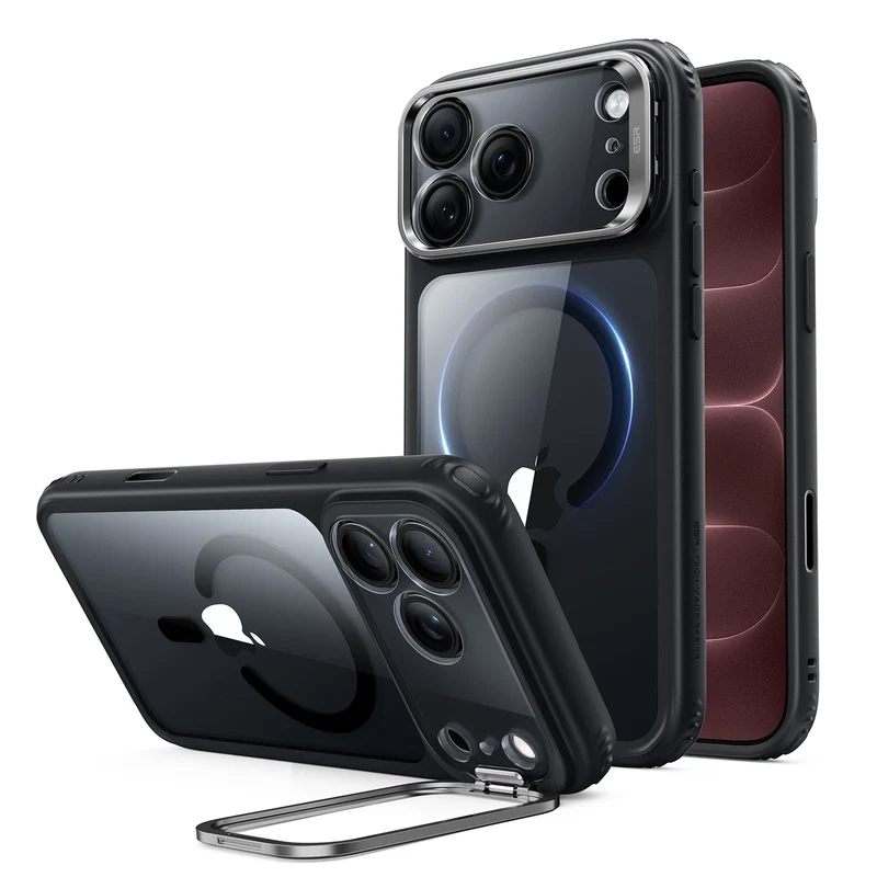 iPhone 18 Pro Max Classic Hybrid Magnetic Case with Camera Control and Flex Stand - Clear Black