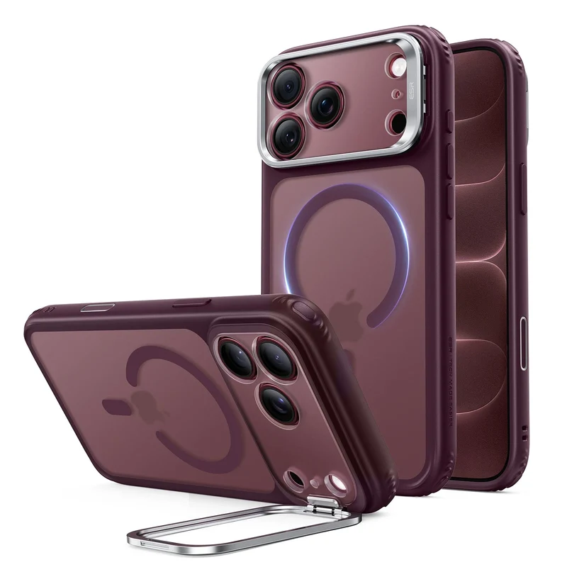 iPhone 18 Pro Classic Hybrid Magnetic Case with Camera Control and Flex Stand - Frosted Deep Burgundy