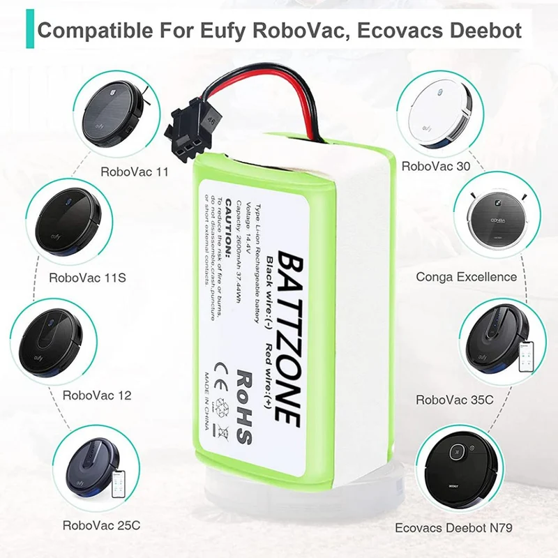 14.4V 2600mAh Li-Ion Replacement Battery For Tesvor Tesworth X500