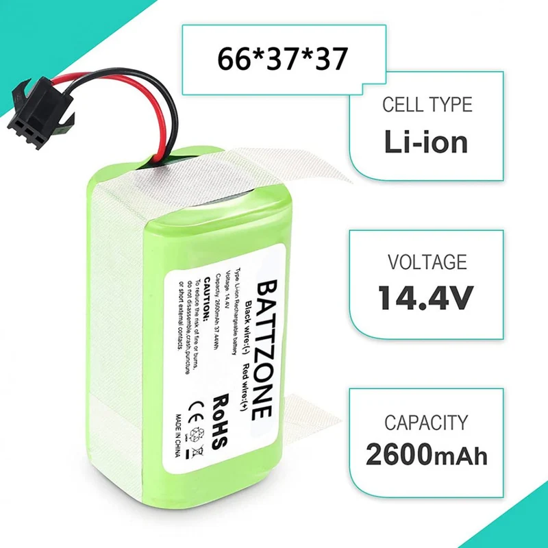 14.4V 2600mAh Li-Ion Replacement Battery For Tesvor Tesworth X500