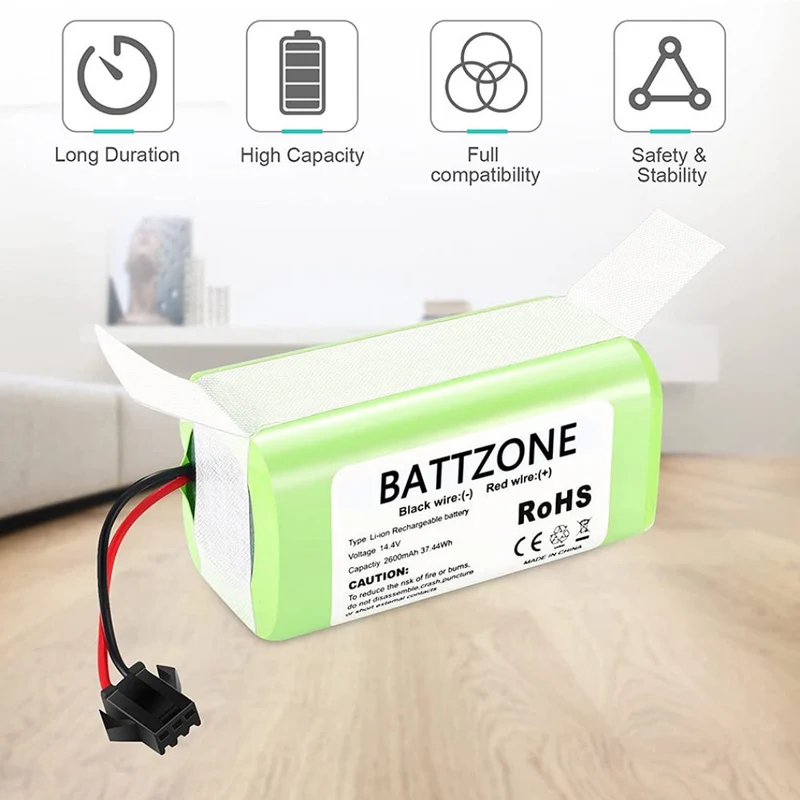 14.4V 2600mAh Li-Ion Replacement Battery For Tesvor Tesworth X500