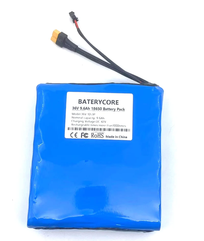 BATERYCORE 36V 9.6Ah 18650 Battery Pack 36V 7.5Ah Modified Bikes EV Protection with PCB + 36V 2A Charger