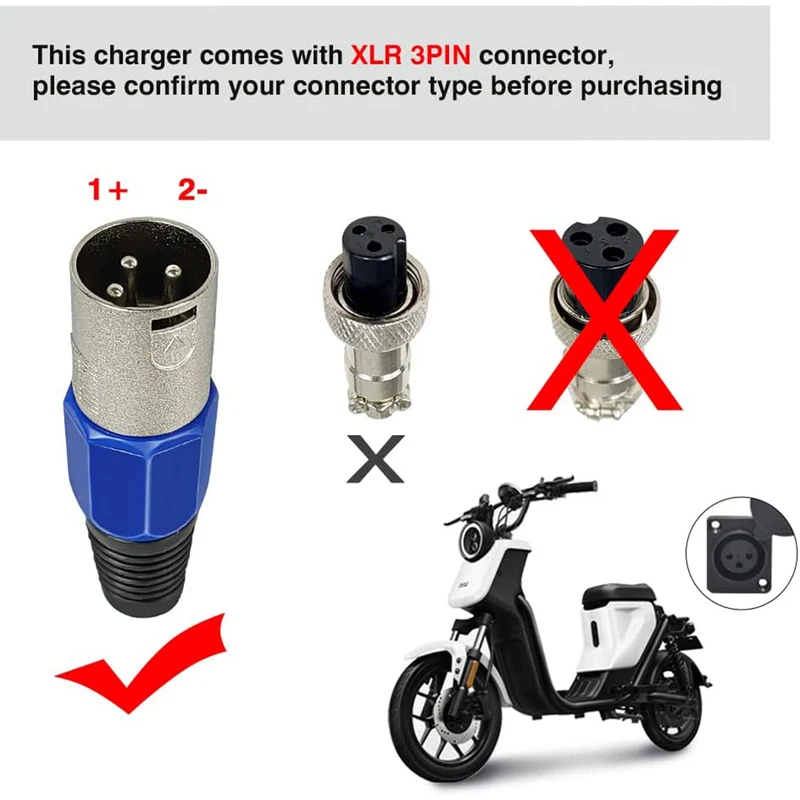 54.6V 4A Power Adapter for Electric Bike Mobility Scooter 48V Lithium Battery Charger 3-Pin XLR Connector