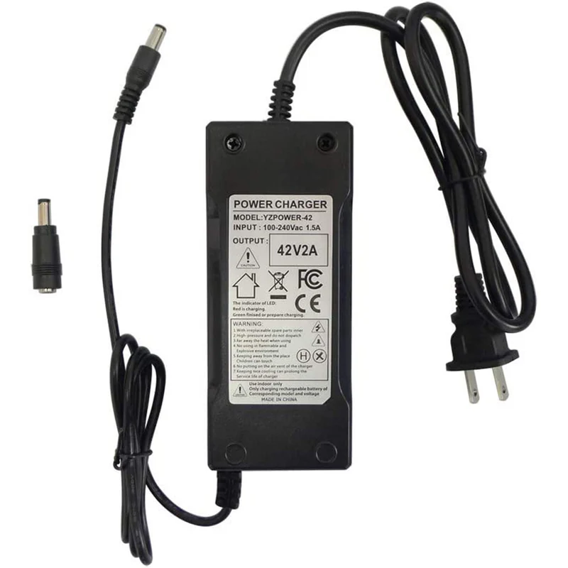 Charger Power Supply Adapter 42V 2A for 36V 8Ah-15Ah Lithium Li-ion Battery Pack with DC 5.5 x 2.5mm 5.5 x 2.1mm