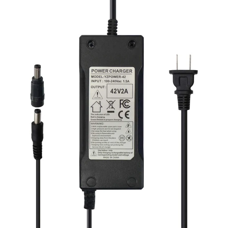 Charger Power Supply Adapter 42V 2A for 36V 8Ah-15Ah Lithium Li-ion Battery Pack with DC 5.5 x 2.5mm 5.5 x 2.1mm