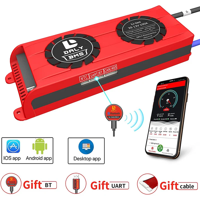 Daly smart bms Li-ion 3S 12V 100A bluetooth BMS FAN board