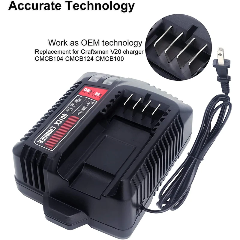 20V MAX Battery Charger CMCB104 Compatible with Craftsman V20 Lithium Battery CMCB204 CMCB202 (Only for V12/V20 Series)