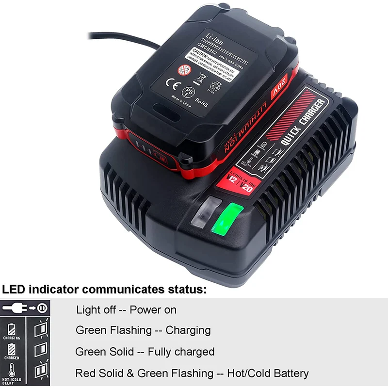 20V MAX Battery Charger CMCB104 Compatible with Craftsman V20 Lithium Battery CMCB204 CMCB202 (Only for V12/V20 Series)