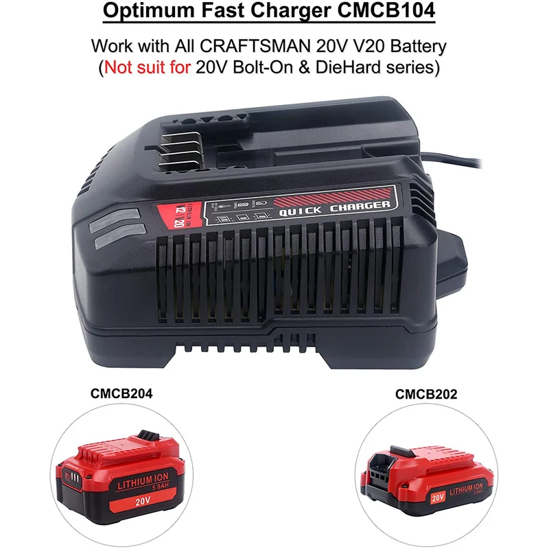 20V MAX Battery Charger CMCB104 Compatible with Craftsman V20 Lithium Battery CMCB204 CMCB202 (Only for V12/V20 Series)