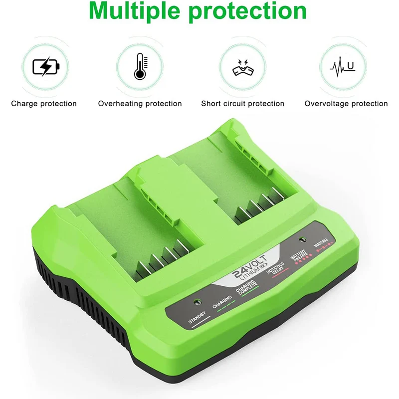 2Port 29862 Charger 24V for G-24 Greenworks 24V Lithium Battery Dual Port Rapid Charger