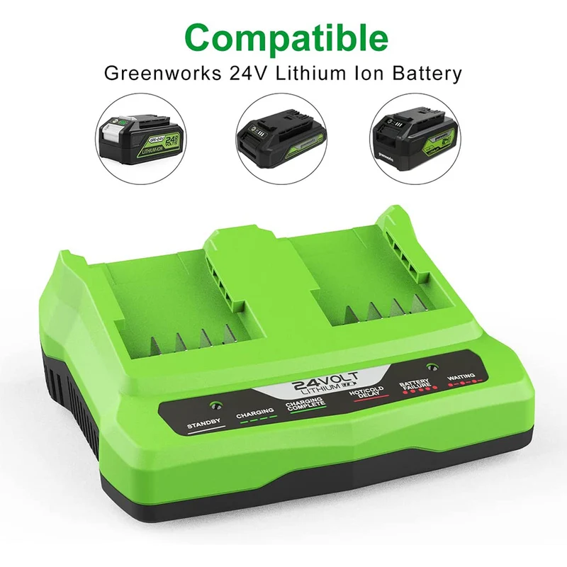 2Port 29862 Charger 24V for G-24 Greenworks 24V Lithium Battery Dual Port Rapid Charger