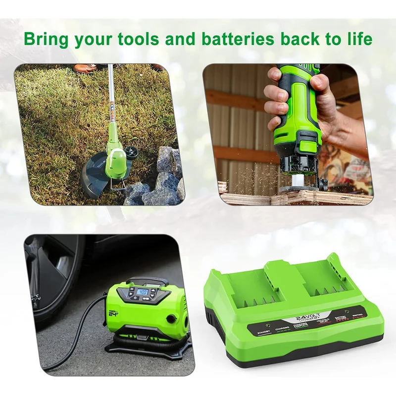 2Port 29862 Charger 24V for G-24 Greenworks 24V Lithium Battery Dual Port Rapid Charger