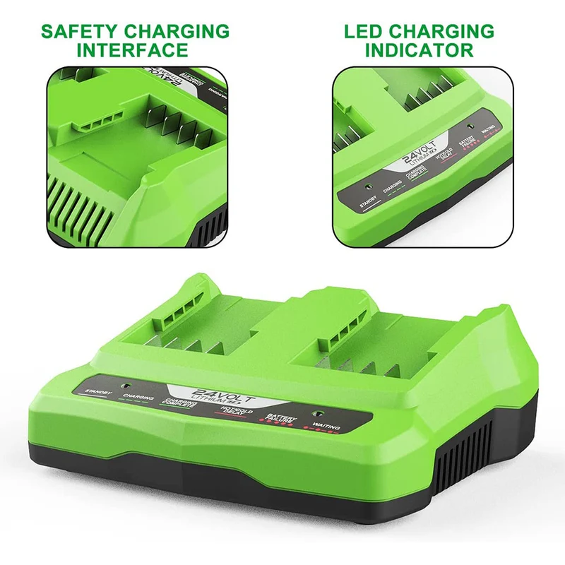 2Port 29862 Charger 24V for G-24 Greenworks 24V Lithium Battery Dual Port Rapid Charger