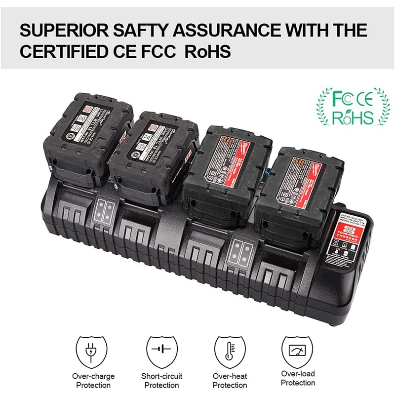 4-Ports M18 Rapid Battery Charger 48-59-1804 compatible with Milwaukee 18V XC Lithium Ion Battery 48-11-1850 48-11-1840 48-11-18155 48-1 1-1828