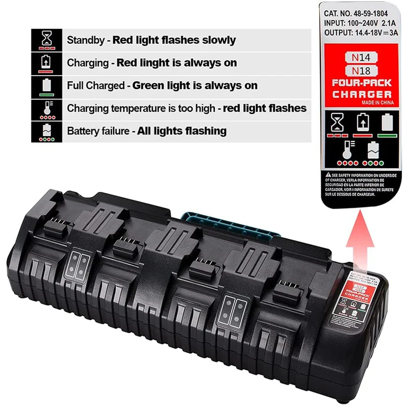 4-Ports M18 Rapid Battery Charger 48-59-1804 compatible with Milwaukee 18V XC Lithium Ion Battery 48-11-1850 48-11-1840 48-11-18155 48-1 1-1828