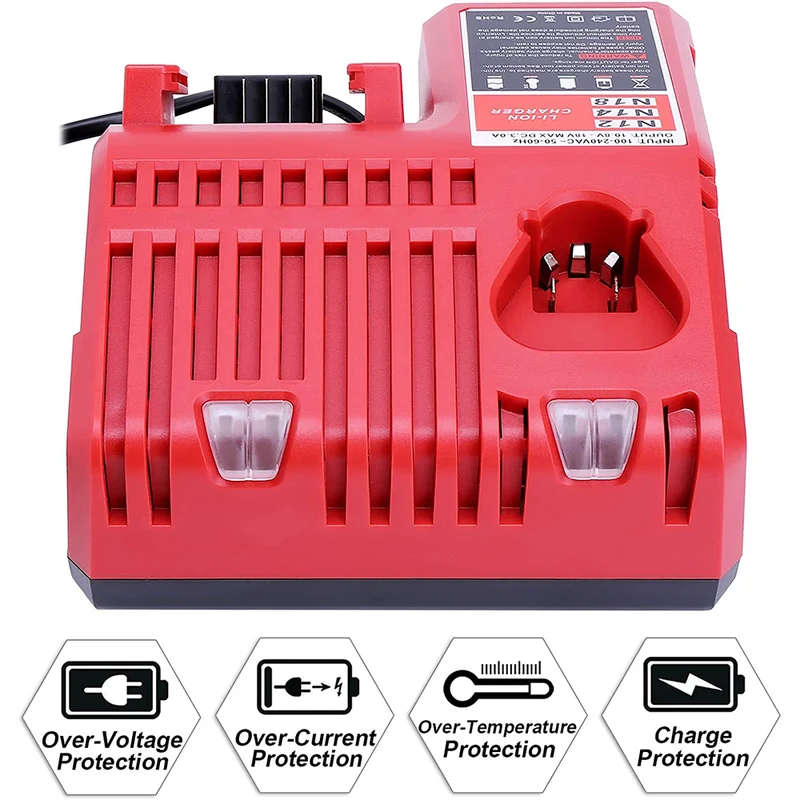 Replacement for Milwaukee M12 M18 Battery Charger 48-59-1812, Compatible with Milwaukee 12V-18V M18 Battery 48-11-1852 48-11-1850 M12