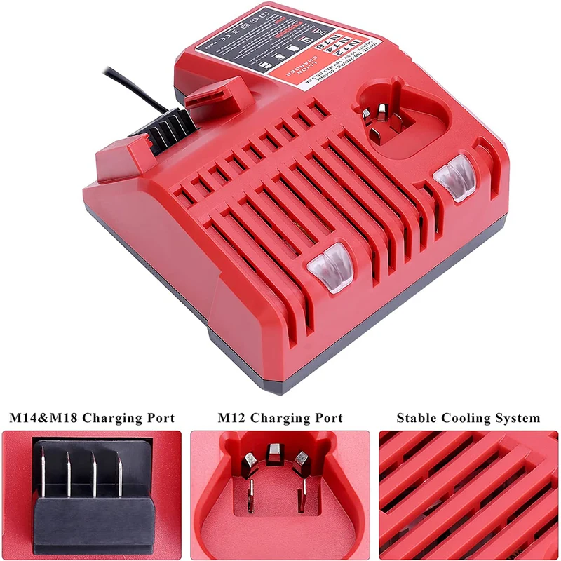 Replacement for Milwaukee M12 M18 Battery Charger 48-59-1812, Compatible with Milwaukee 12V-18V M18 Battery 48-11-1852 48-11-1850 M12