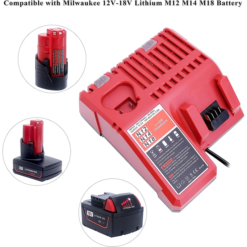 Replacement for Milwaukee M12 M18 Battery Charger 48-59-1812, Compatible with Milwaukee 12V-18V M18 Battery 48-11-1852 48-11-1850 M12