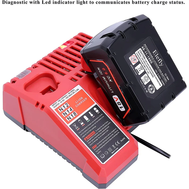 Replacement for Milwaukee M12 M18 Battery Charger 48-59-1812, Compatible with Milwaukee 12V-18V M18 Battery 48-11-1852 48-11-1850 M12
