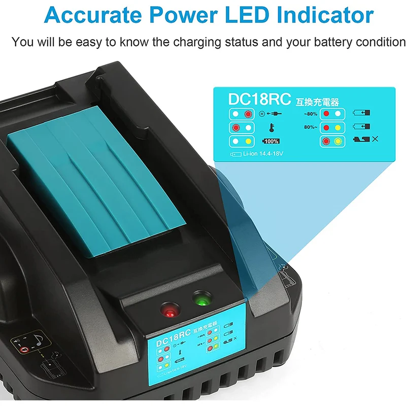 DC18RC Replacement Battery Charger for Makita 14.4V-18V Lithium Ion Battery Compatible with BL1815 BL1830 BL1840 BL1850 Battery Charger