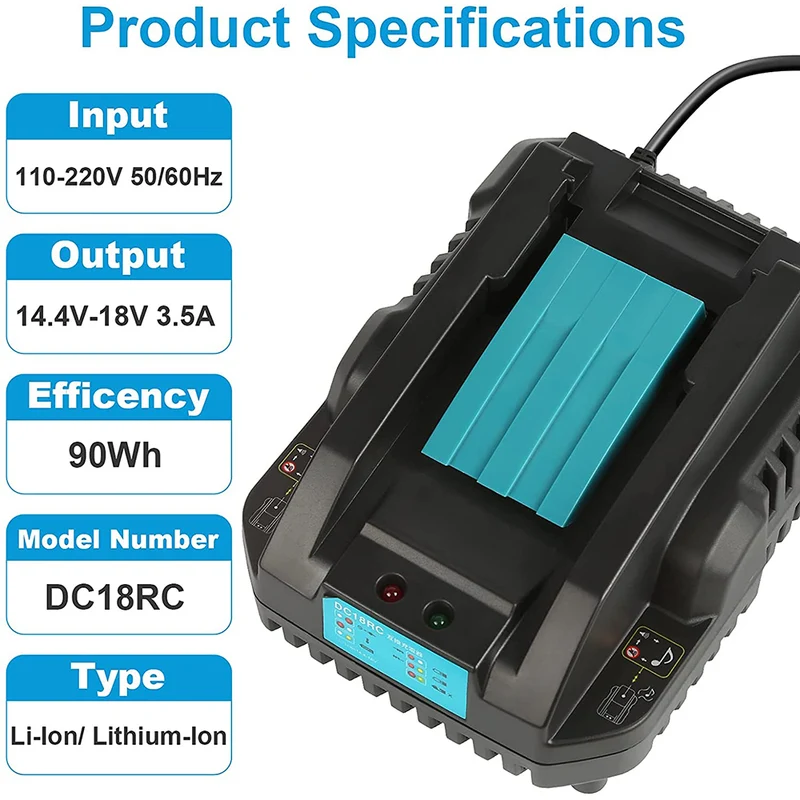 DC18RC Replacement Battery Charger for Makita 14.4V-18V Lithium Ion Battery Compatible with BL1815 BL1830 BL1840 BL1850 Battery Charger
