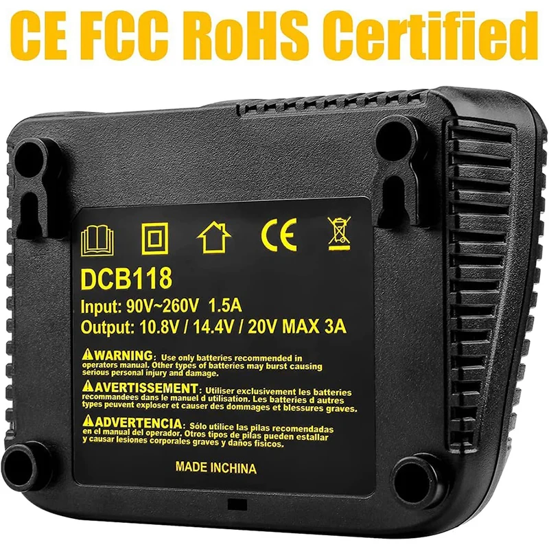 Replacement Fast Battery Charger DCB118 for Dewalt 20V MAX Battery Charger for Dewalt Battery DCB205 DCB204 DCB206 Replace DCB107 DCB112