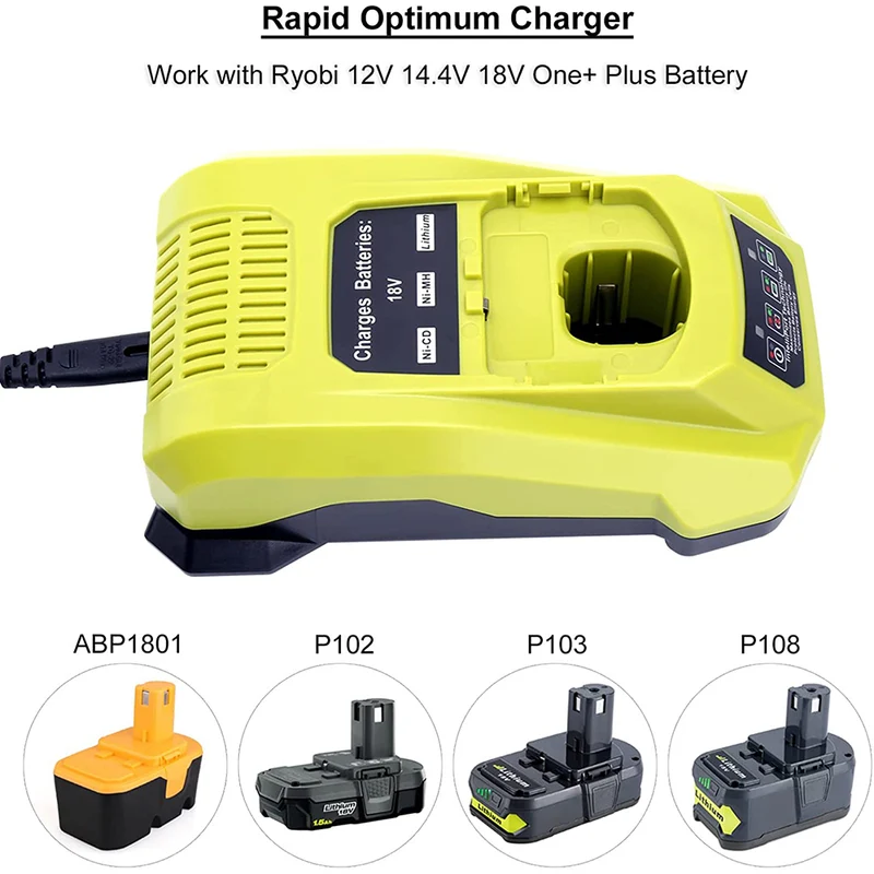Battery charger compatible with Ryobi 12V-18V One+ Lithium-Ion NiCad NiMh Battery P102 P108 P189 P197 P103HP Battery PBP002 PBP005