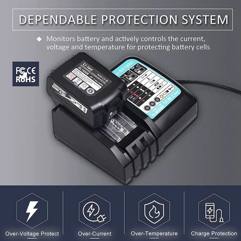 18V Battery Charger Replacement for Makita Charger DC18RC DC18RD DC18RA DC18SF Compatible with all Makita 14.4V-18V LXT Lithium Ion Batteries