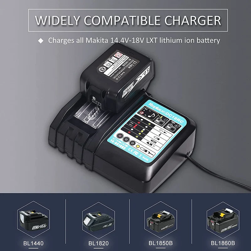 18V Battery Charger Replacement for Makita Charger DC18RC DC18RD DC18RA DC18SF Compatible with all Makita 14.4V-18V LXT Lithium Ion Batteries