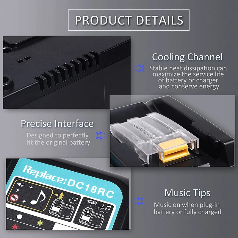 18V Battery Charger Replacement for Makita Charger DC18RC DC18RD DC18RA DC18SF Compatible with all Makita 14.4V-18V LXT Lithium Ion Batteries
