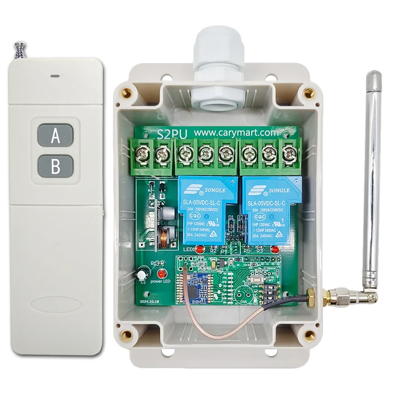 2 Voie 30A relais interrupteur sans fil 10~80V avec 5km télécommande (Modèle: 0020105)