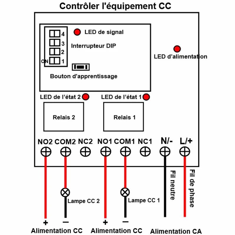 Kit interrupteur relais télécommande sans fil 230V 2 voies 10A 5km (Modèle: 0020691)
