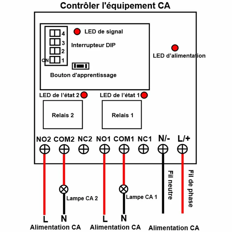 Kit interrupteur relais télécommande sans fil 230V 2 voies 10A 5km (Modèle: 0020691)