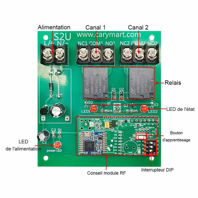 CC kit interrupteur télécommande sans fil, 2 voies 10A relais 5km (Modèle: 0020687)