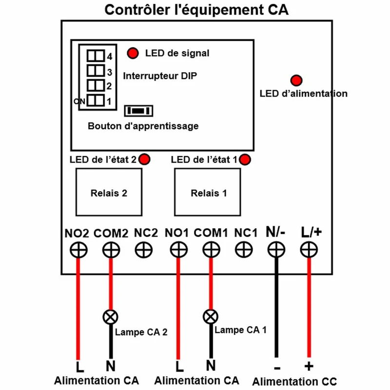 CC kit interrupteur télécommande sans fil, 2 voies 10A relais 5km (Modèle: 0020687)