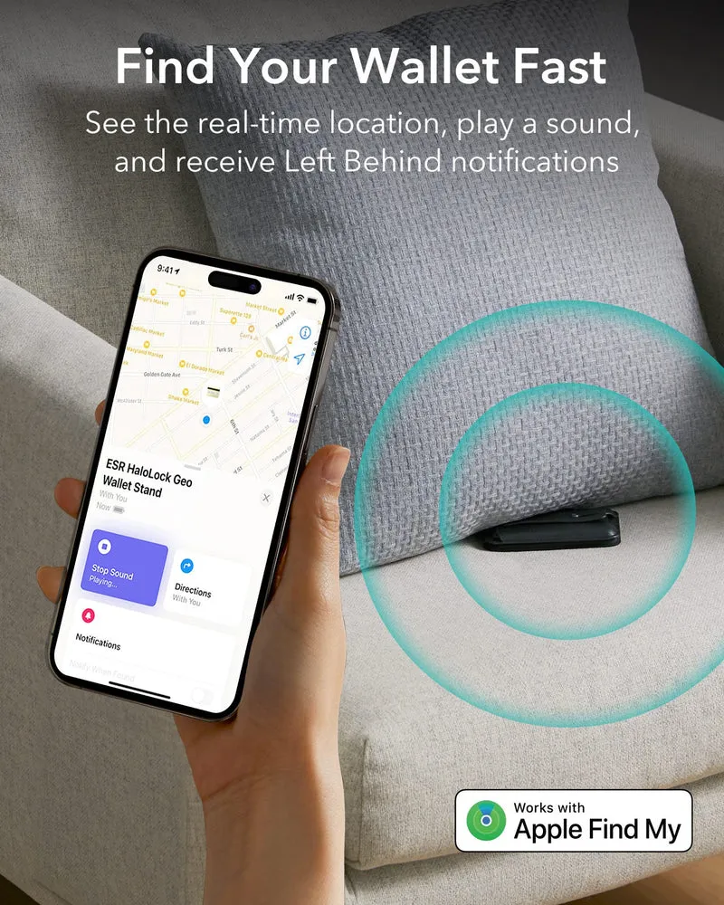 Geo Wallet Stand (HaloLock) with Built-in Find My - Grey