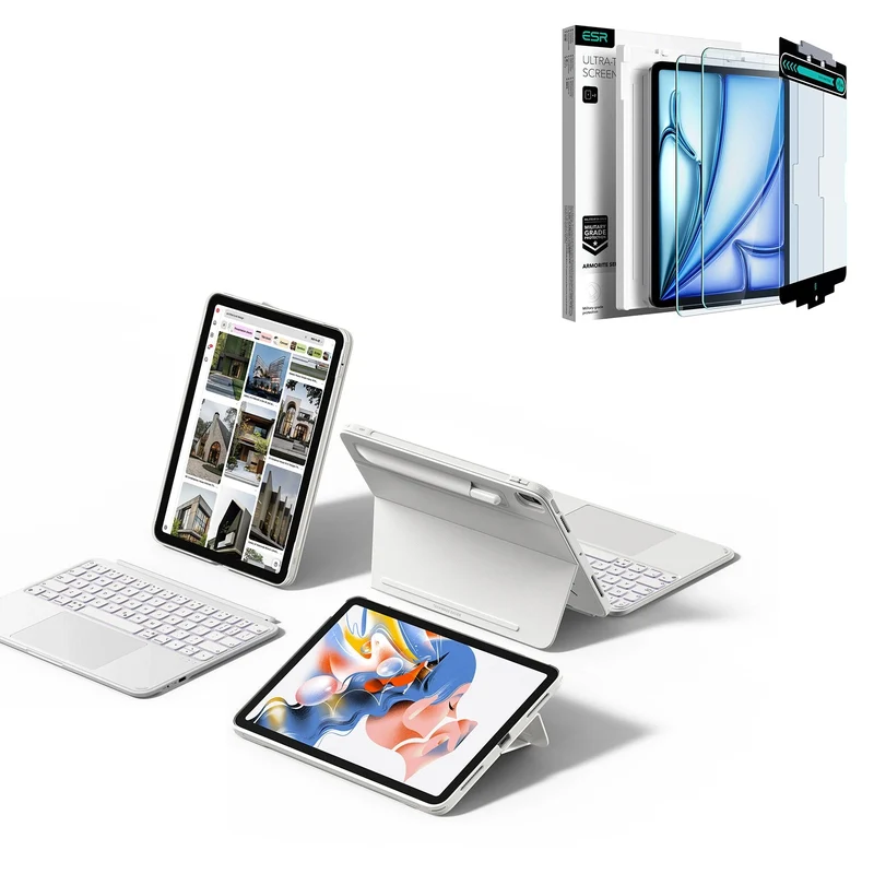 iPad Pro 11" (M5) 2025 Shift Keyboard Case (Detachable) Protection Bundle - US Layout - White
