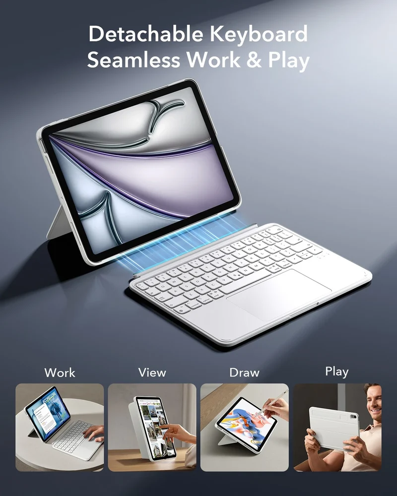 iPad Pro 11" (M5) 2025 Shift Keyboard Case (Detachable) Protection Bundle - US Layout - White
