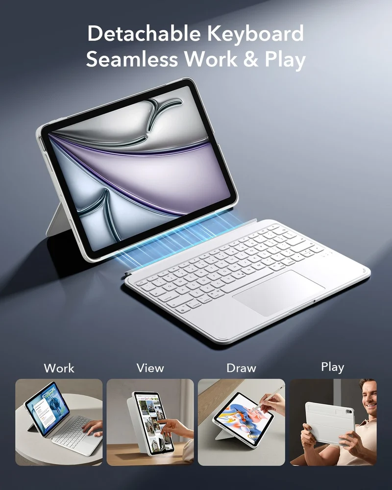 iPad Pro 13" (M4) 2024 Shift Keyboard Case (Detachable) Protection Bundle- US Layout - White