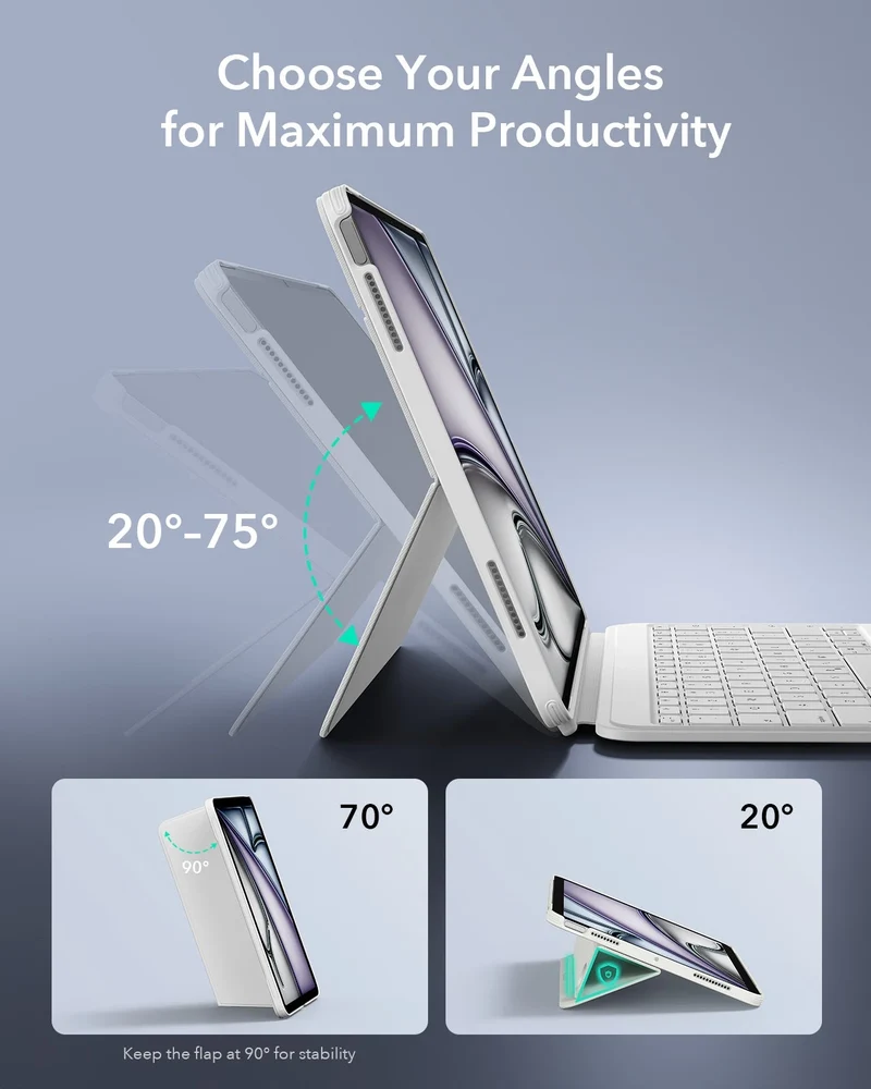 iPad Pro 13" (M4) 2024 Shift Keyboard Case (Detachable) Protection Bundle- US Layout - White